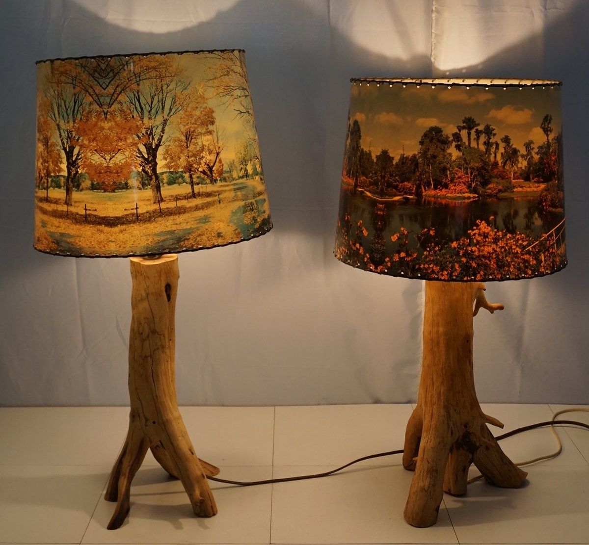 Pair of 1950s Tree Stump Table Lamps 15&quot; x 30.5&quot;