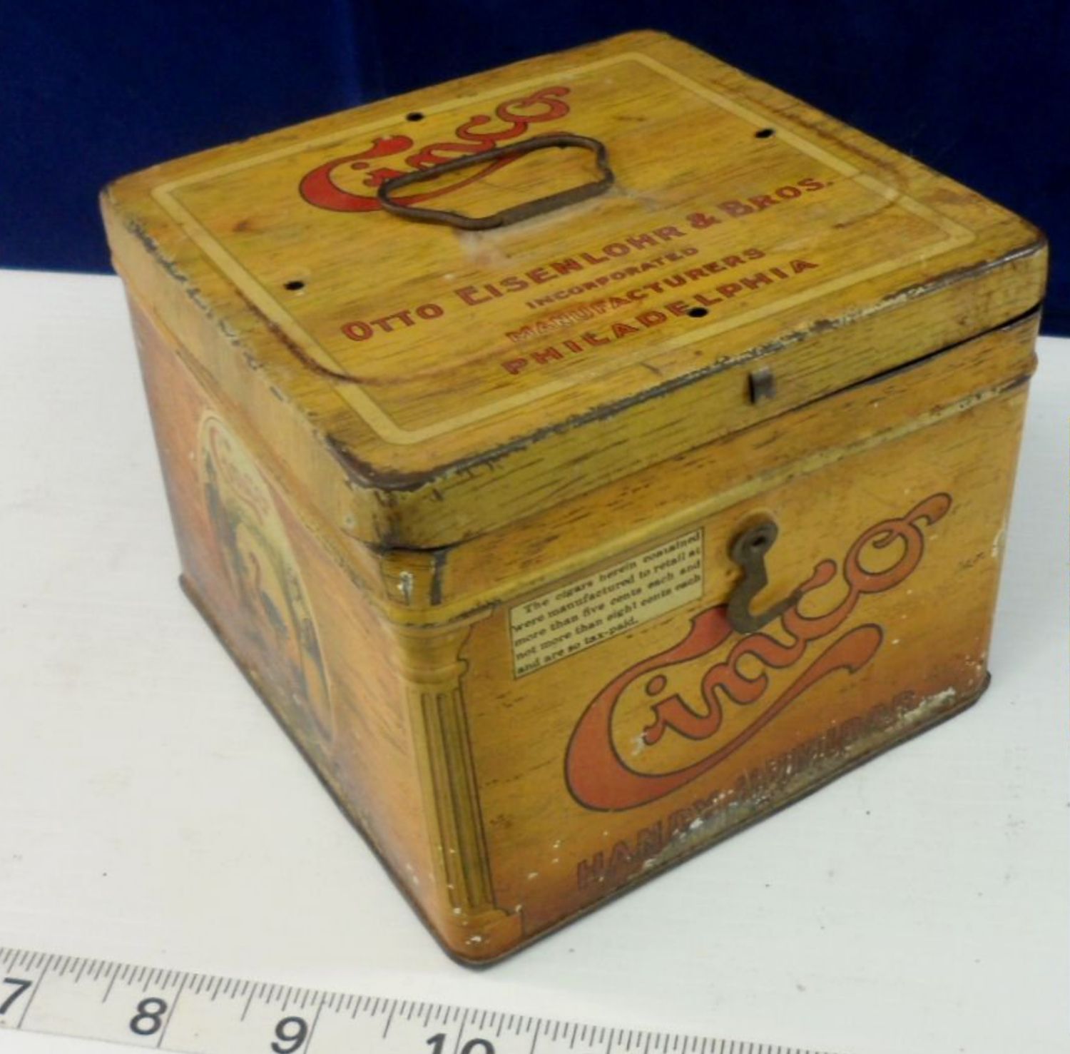 1920s CINCO Tobacco Cigar Tin Otton Eisenlohr &amp; Bros Inc