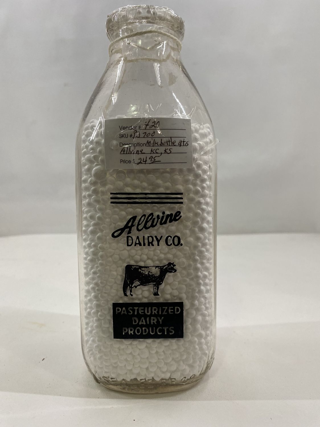 Vintage Allvine Dairy Co Quart Milk Bottle