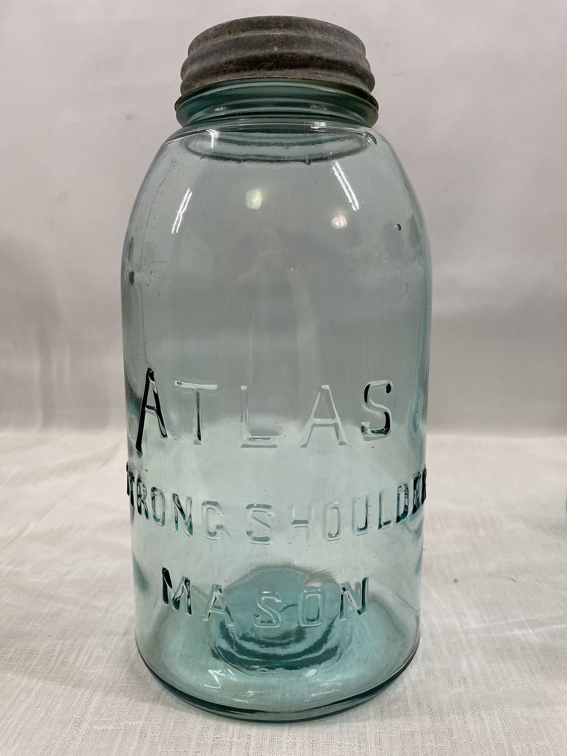 Vintage Blue Half Gallon Atlas Strong Shoulder Mason Jar with Lid