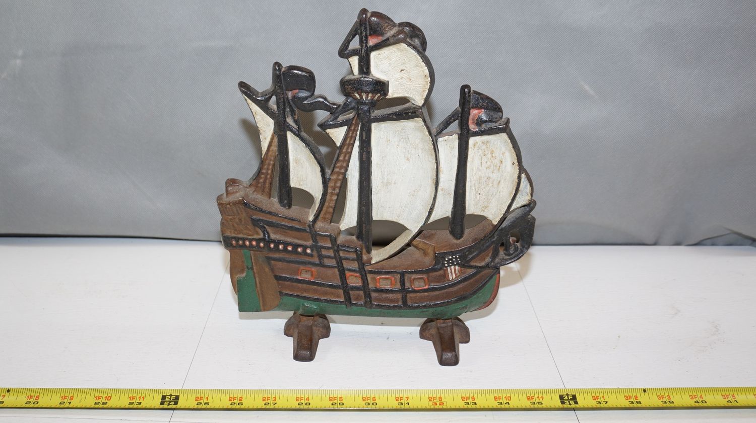 Galleon Ship Cast Iron Doorstop Mfg By Service Foundry Co - Wichita KS