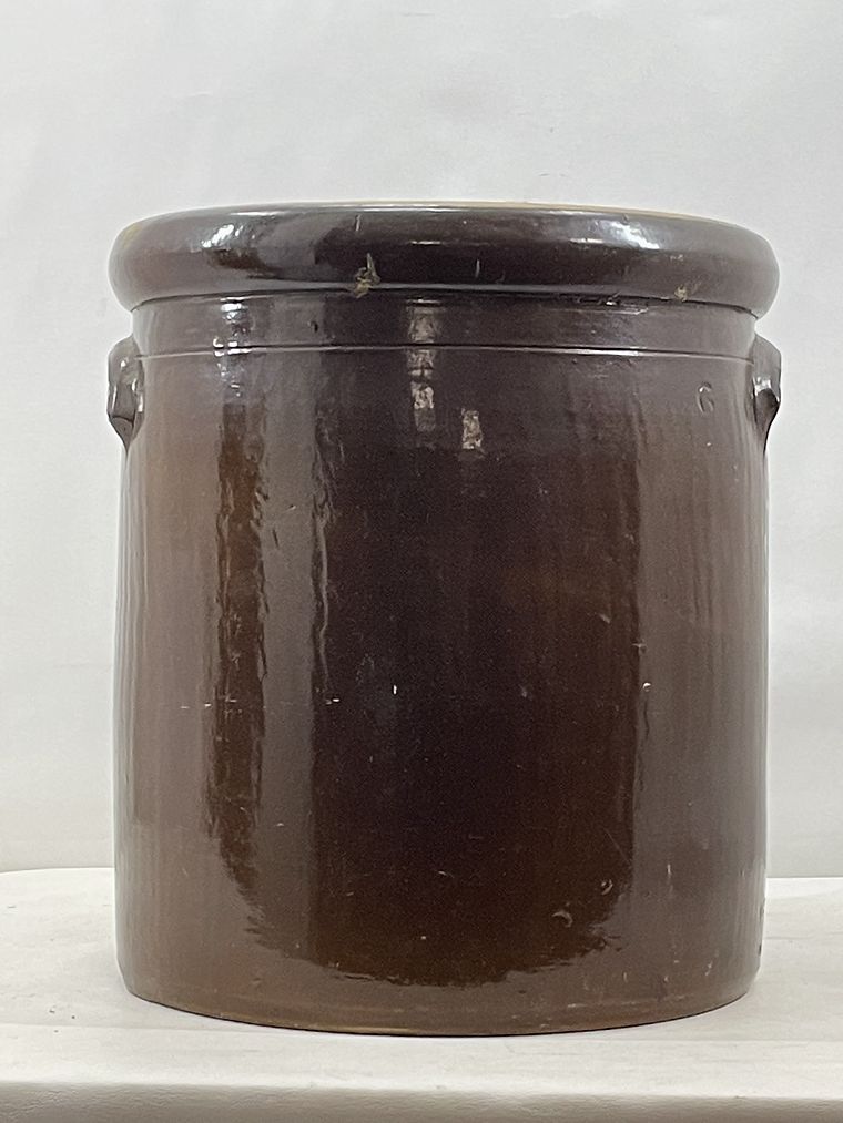 Vintage Brown Glaze Stoneware Crock 6 Gallon