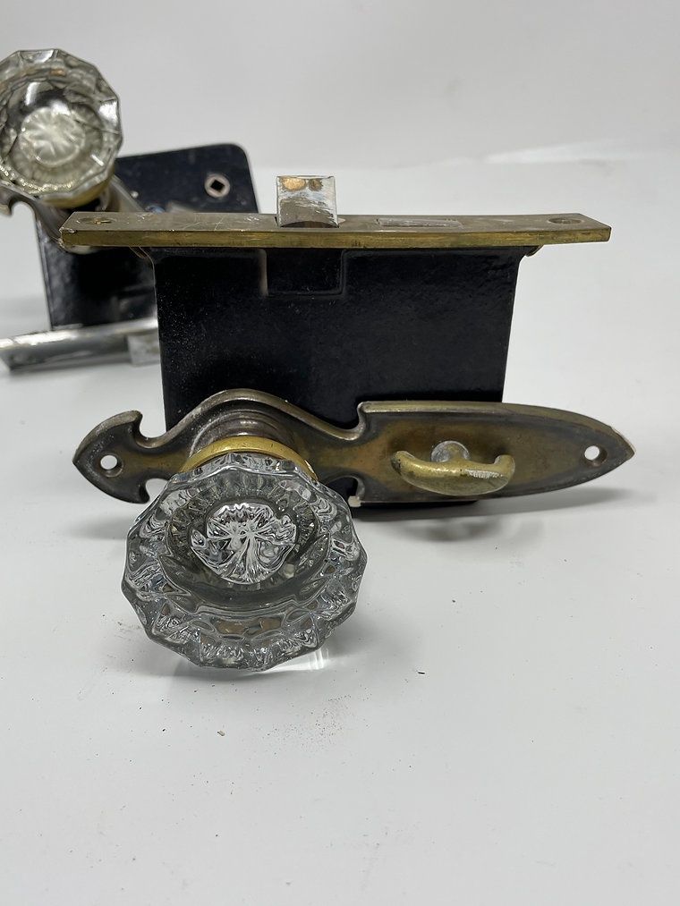 Vintage Set Includes Glass Door Knobs with Mortise Lock