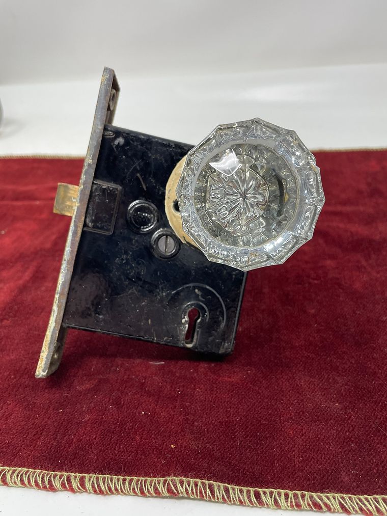 Vintage Glass Door Knobs with Mortise Lock