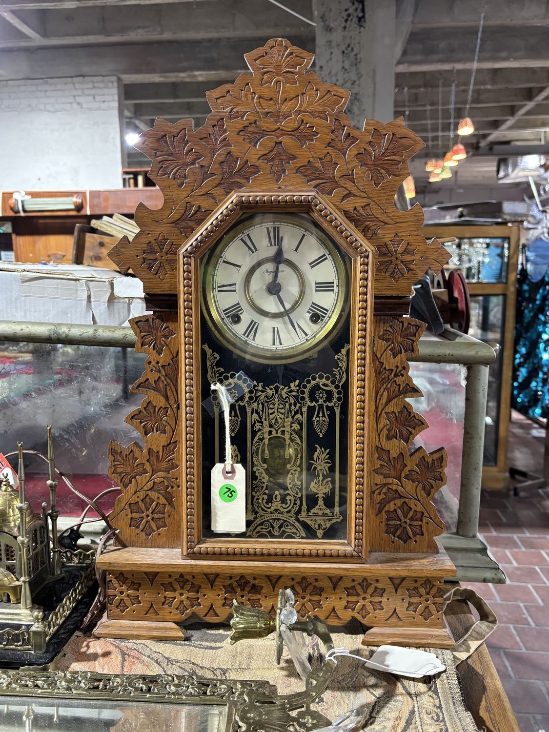 Ingraham Pressed Wood Gingerbread / Oak Kitchen Shelf