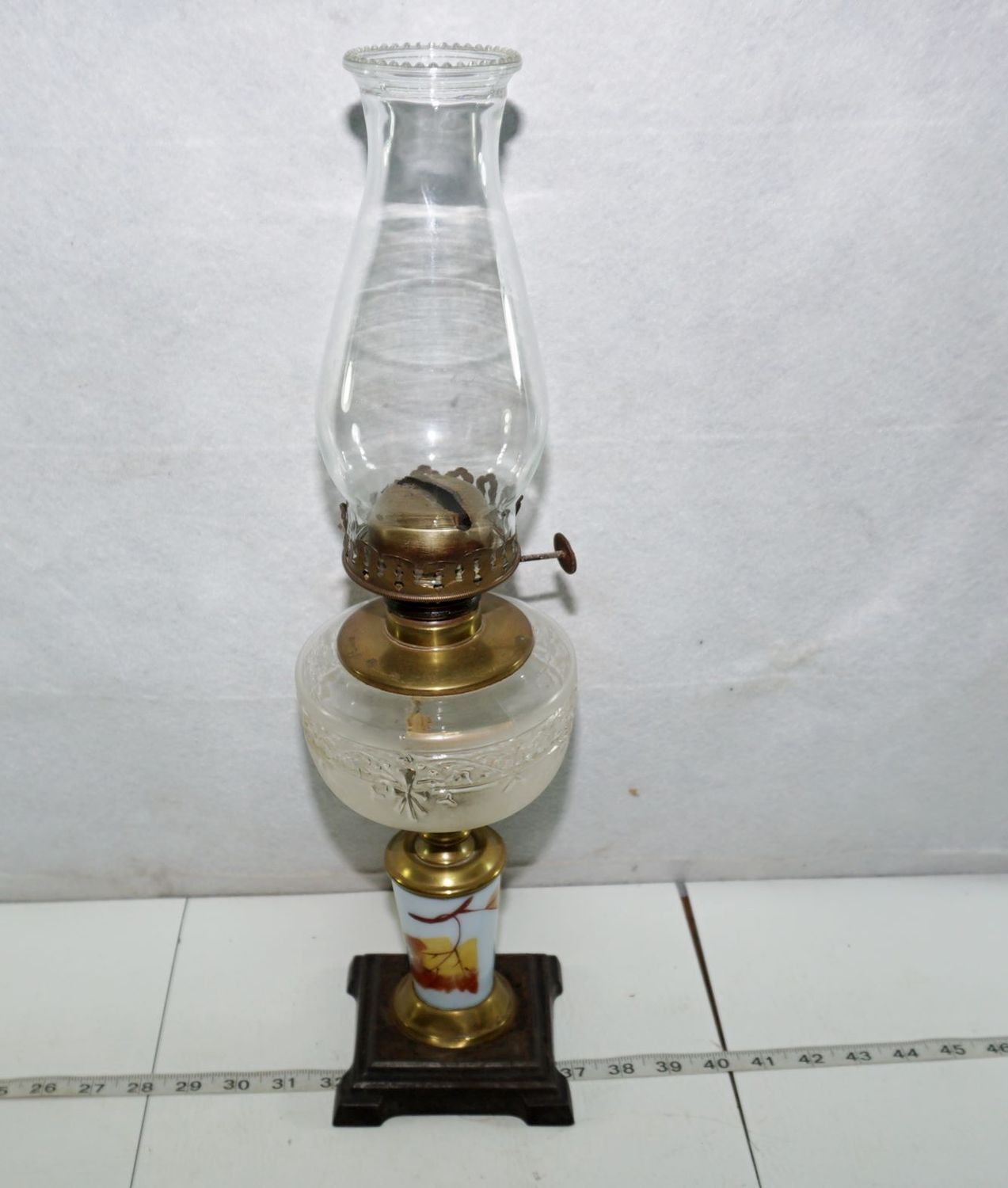 Vintage Glass Oil Lamp - With Ceramic and Brass Base