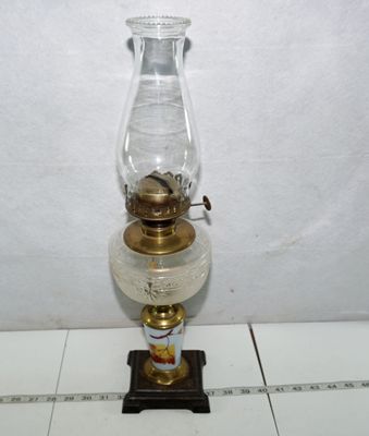 Vintage Glass Oil Lamp - With Ceramic and Brass Base