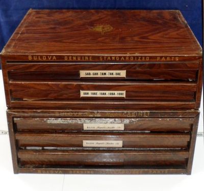 Pair of Metal Bulova Watch Parts Stack Cabinets