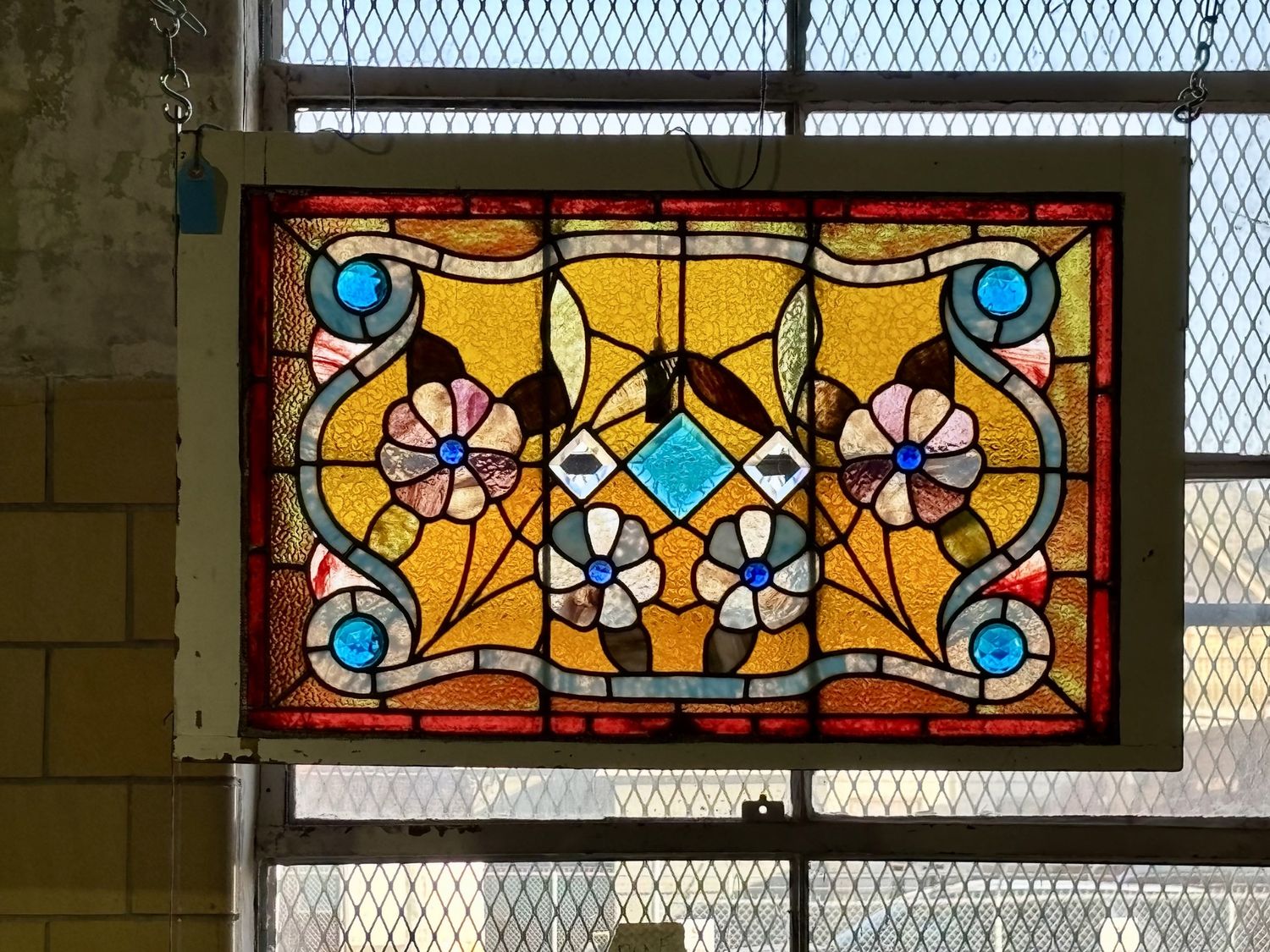 Stained Glass with Floral Pattern 37" x 23"