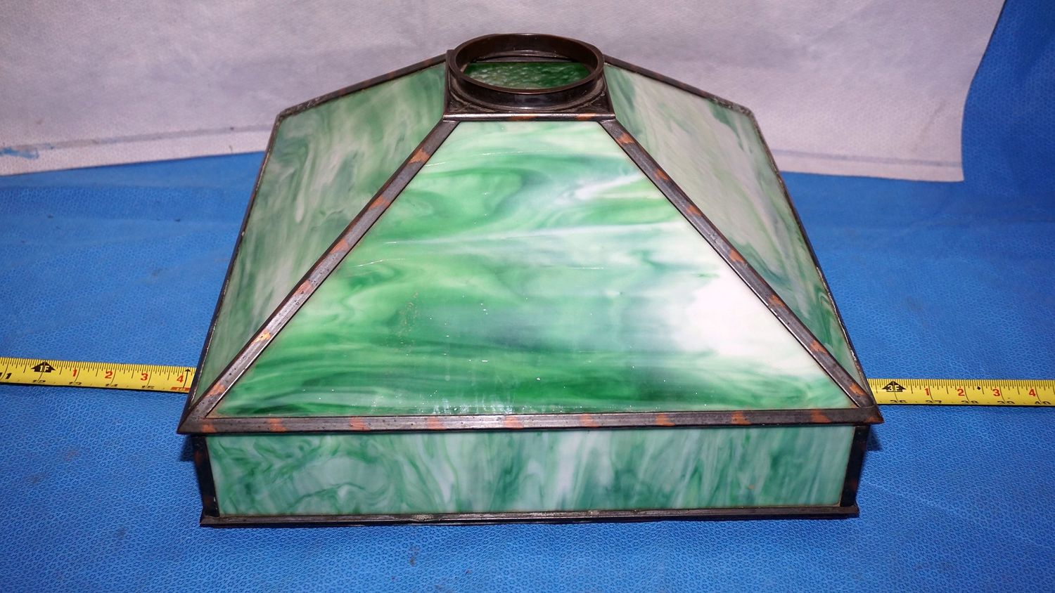 Arts And Crafts Green Slag Glass Lamp Shade 16"x 9" x 16"