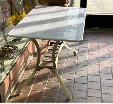 Vintage Industrial Vitrolite Top Table with Cast Iron Base 53" x 30" x 29"