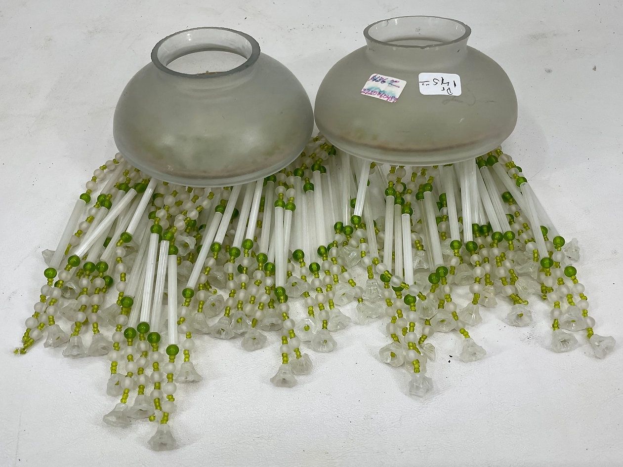 Pair of Vintage Miniature Oil Lamp Shaded - with Fringe