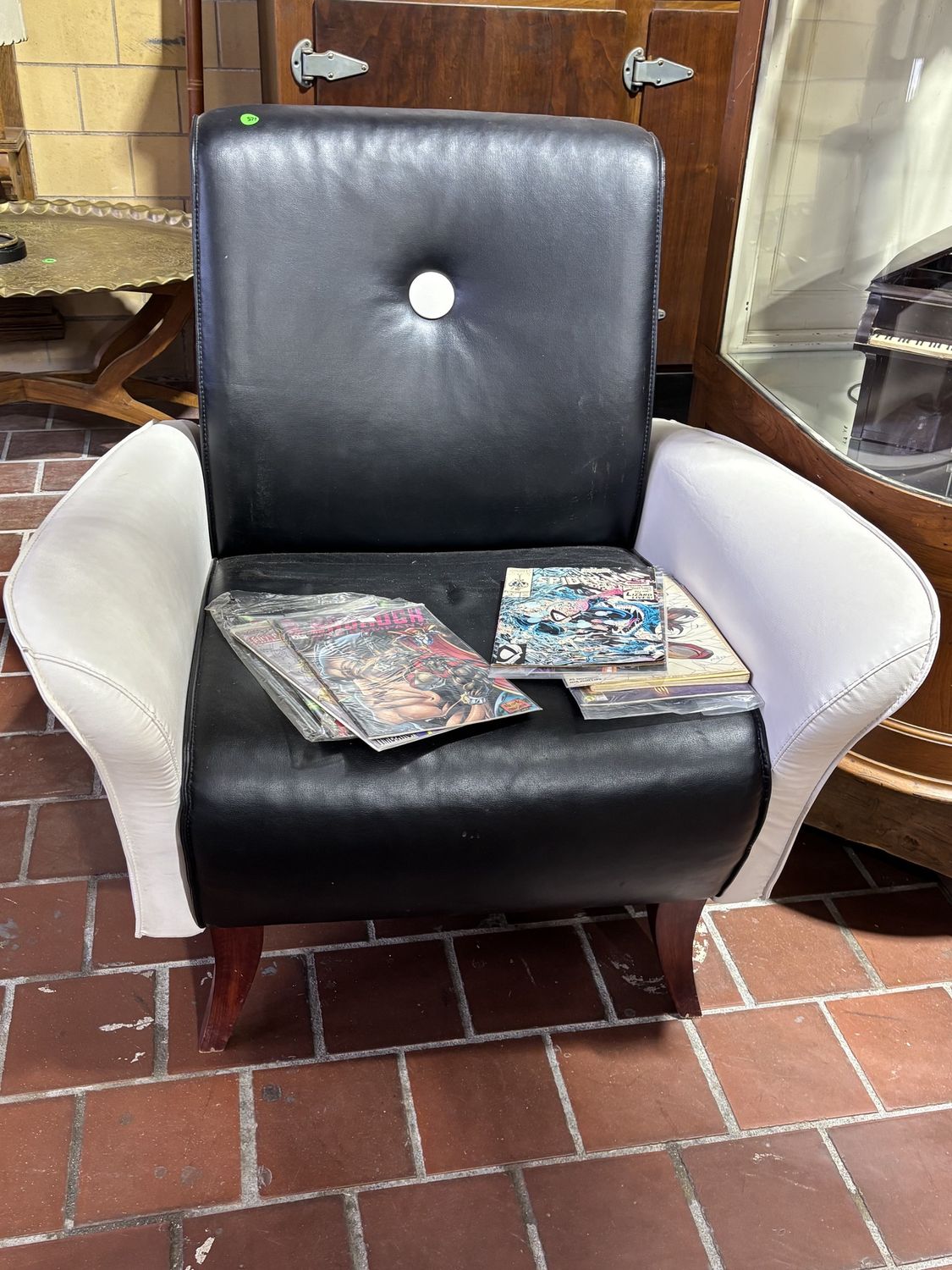 Black and White Faux Leather Accent Chair
