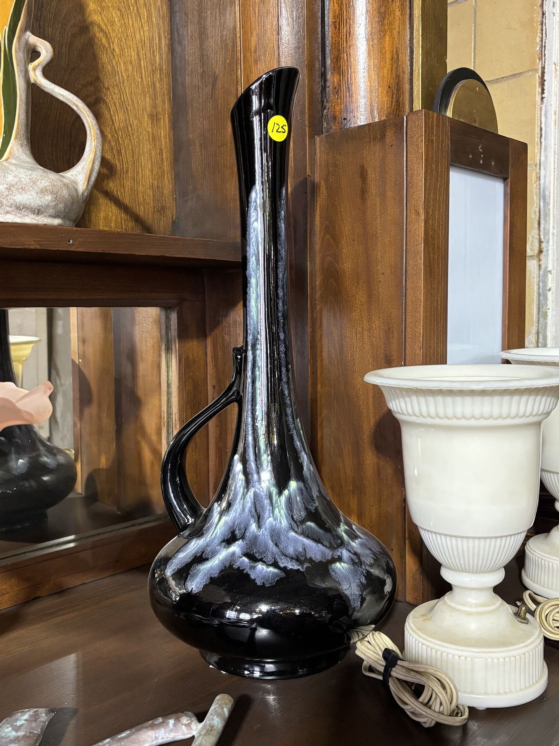 Royal Haeger Mid-Century Modern Black Ceramic Ewer/Pitcher Vase with a Cascade/Drip Glaze