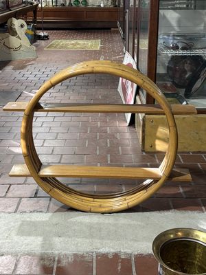 Mid-20th Century Circular Rattan Wall Shelf 36" x 30" x 6"