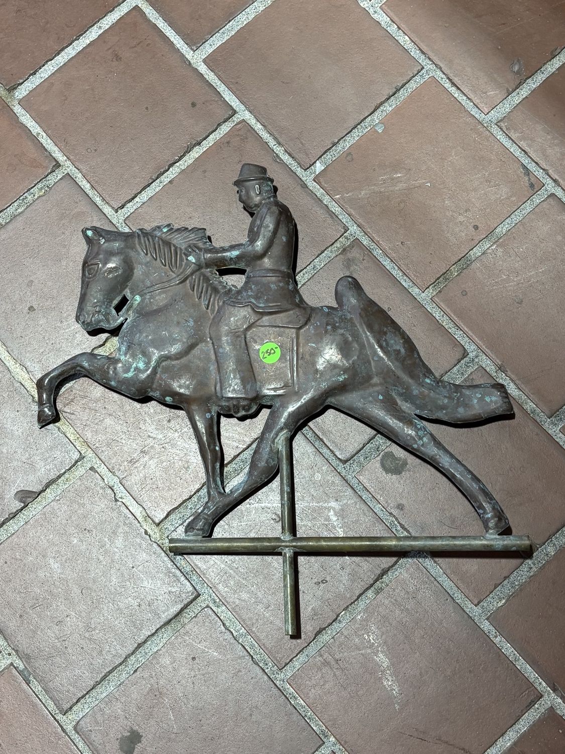 Vintage Copper Weather Vane Topper Man on a Horse 18" x 17" x 1"