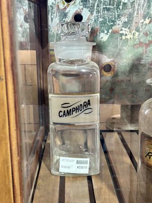 1890s Apothecary Bottle with Stopper 4.5" x 12" x 4.5" - Camphora