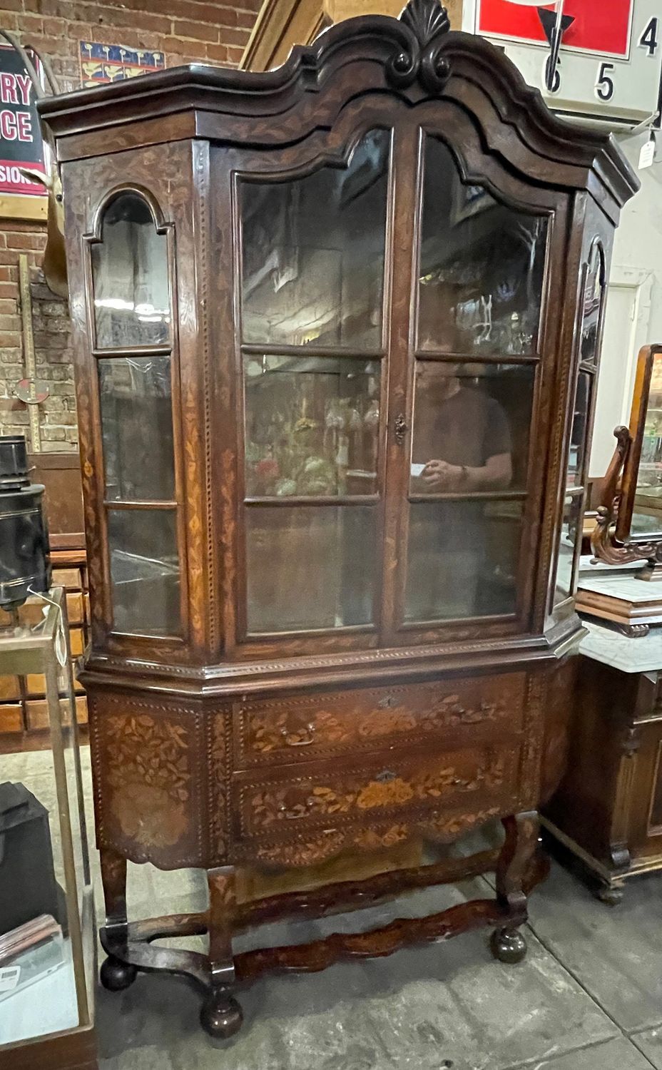Vintage China Cabinet with Floral Pattern  51.25" x 12" x 83"