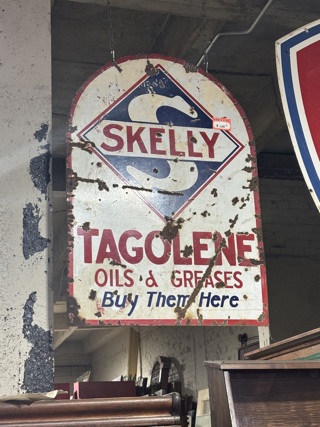 Vintage Two-Sided Skelly Tagolene Oils &amp; Greases Sign 40" x 27.75"