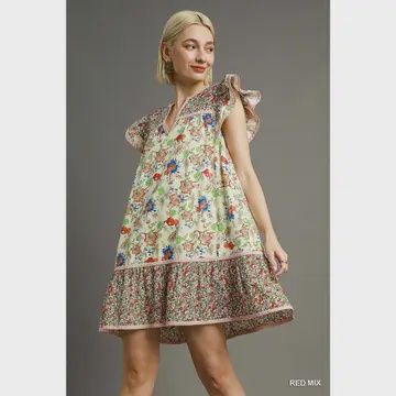 Boho Patchwork Flutter Sleeve Dress