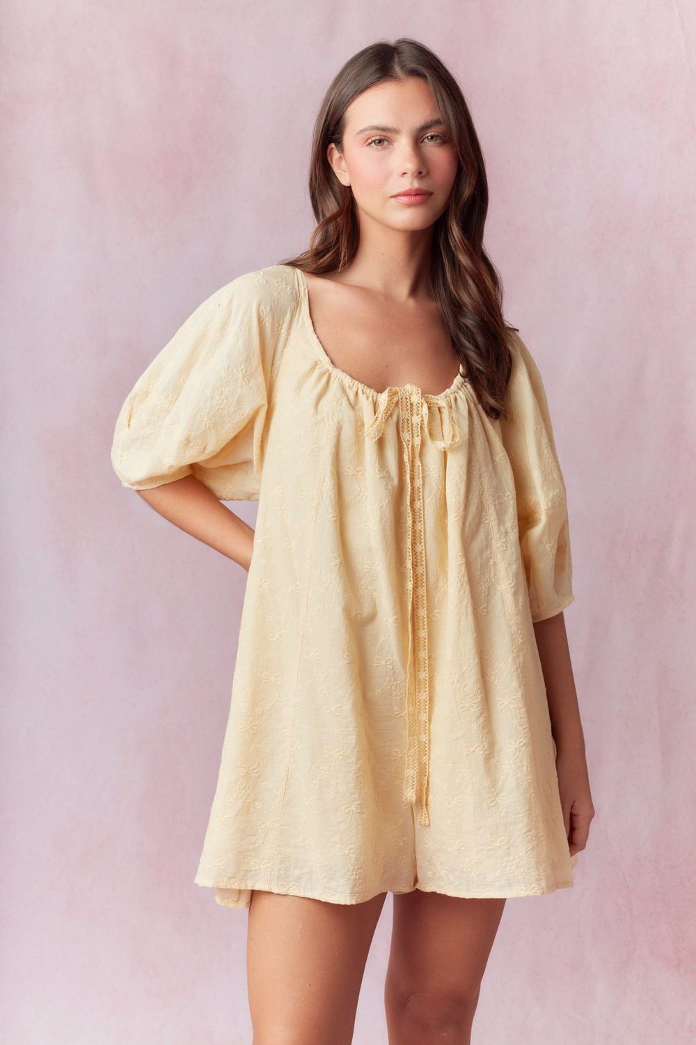 Eyelet Romper with Bows