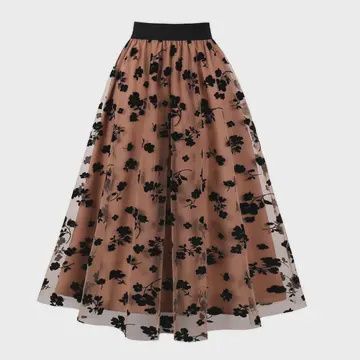 Mesh Layered Skirt, Color: Rosa - Black/Brown, Size: Med