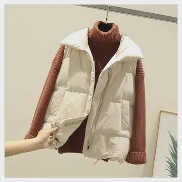 Zip Puff Vest- Cream, Size: Med