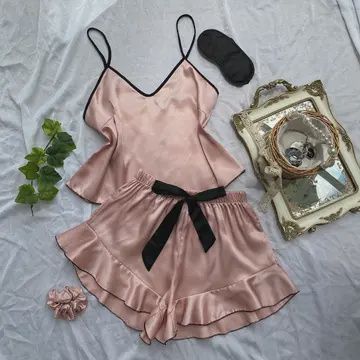 Satin Jammie Set (4pc), Colour: Pink, Size: Med