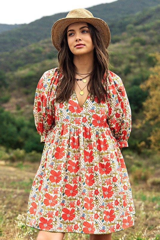 Dress - Floral Print, Color: Poppies, Size: Small