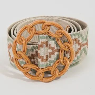 Pattern Fabric Belts, Pattern: Tan W/Wicker Buckle