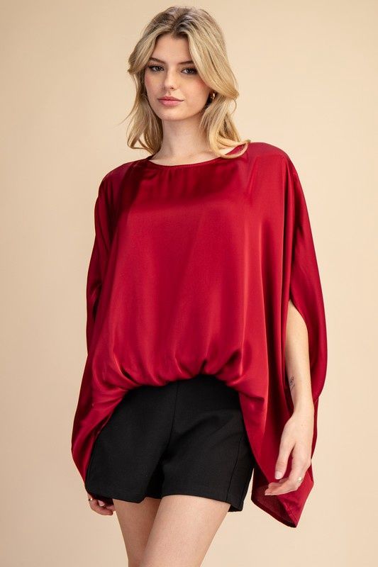 Satin Blouse - Bubble Hem, Size: Small