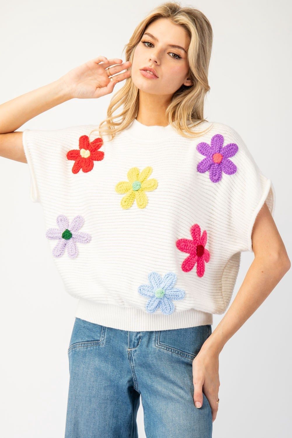 Short Sleeve - Crochet, Pattern: Flower Bud, Size: Small