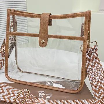 Handbag- Knit Strap Clear, Colour: Brown/White