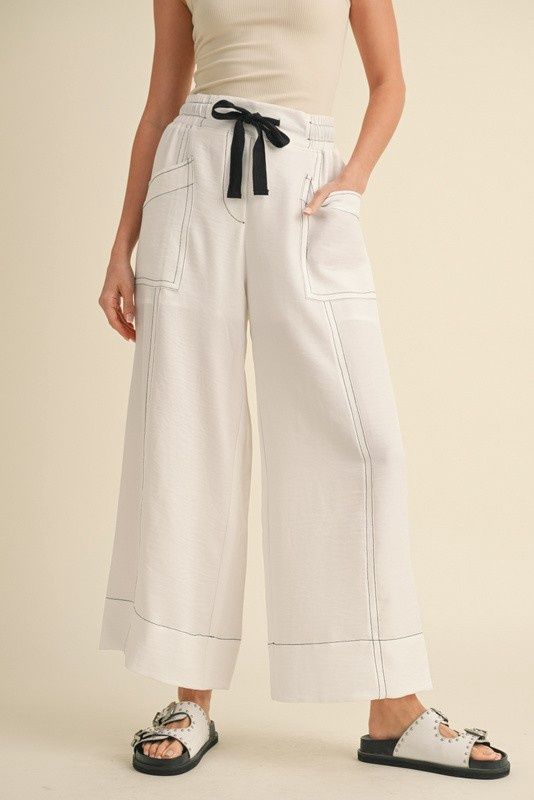 Wide Leg  Pants, Color: White/Black, Size: Small