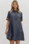 Denim Dress, Color: Dark w/Leopard, Size: Small