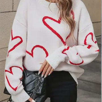 Heart Sweater, Color: White/Red, Size: Med