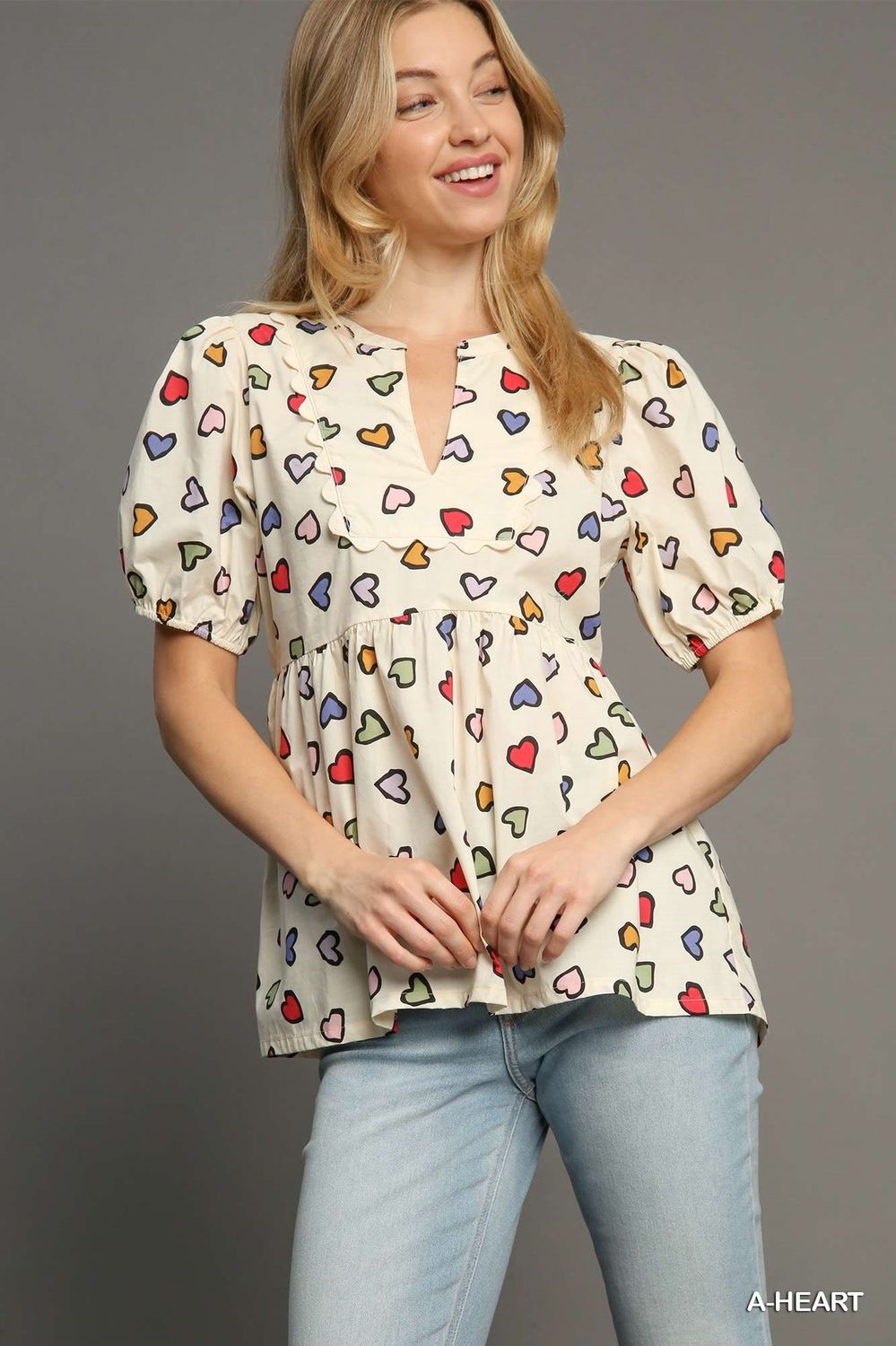 Umgee  Short Sleeve Tops, Size: Small, Style: Hearts