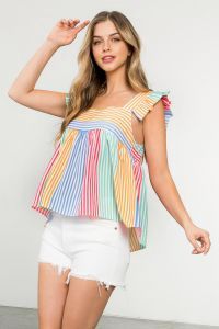 THML Tops, Pattern: Multi-Color Striped Top, Size: XSmall
