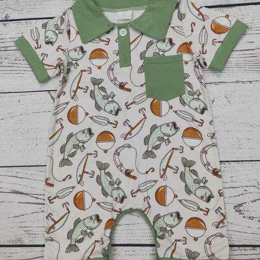 Boy Romper, Color: Fishing Lure, Size: 6/12 mths