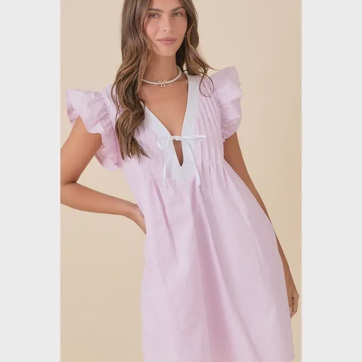 Ruffle Sleeve Dress w/Pin Tuck, Color: French Lilac, Size: Small