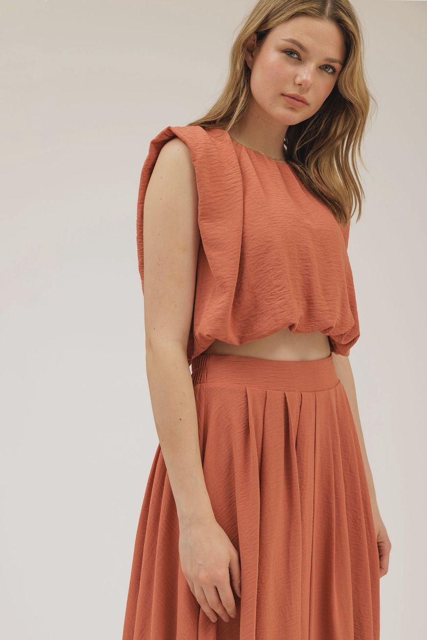Cropped Balloon Top, Color: Rust, Size: Small, Style: Balloon Cropped Top