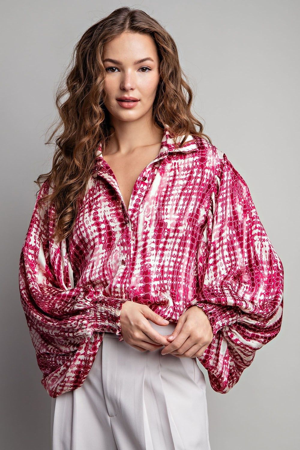 Bubble Sleeve Blouse, Color: Cherry, Size: Small