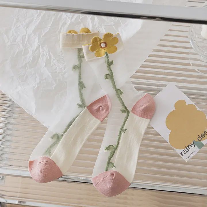 Sheer  Socks, Style: Yellow Flower