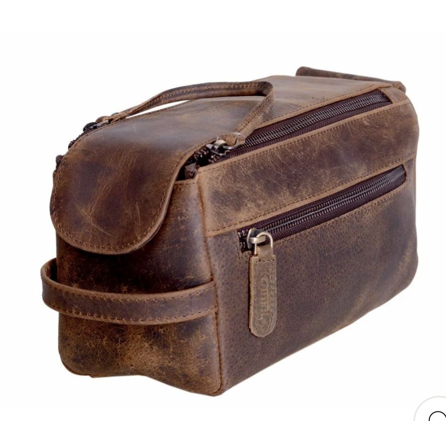 Men's Buffalo Leather Toiletry Bags, Color: Dark Buffalo Leather