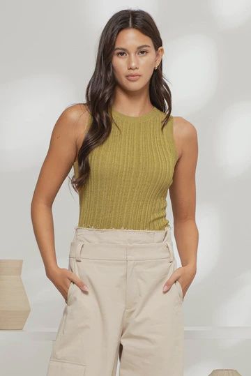Sleeveless Round Neck Thin Sweater, Color: Olive, Size: Small
