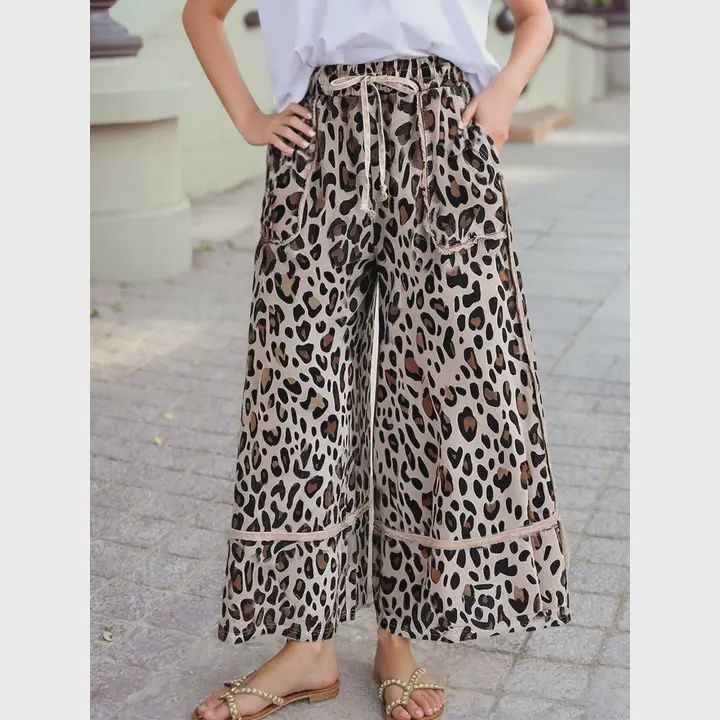 Leopard Wide Leg Pants, Size: Small