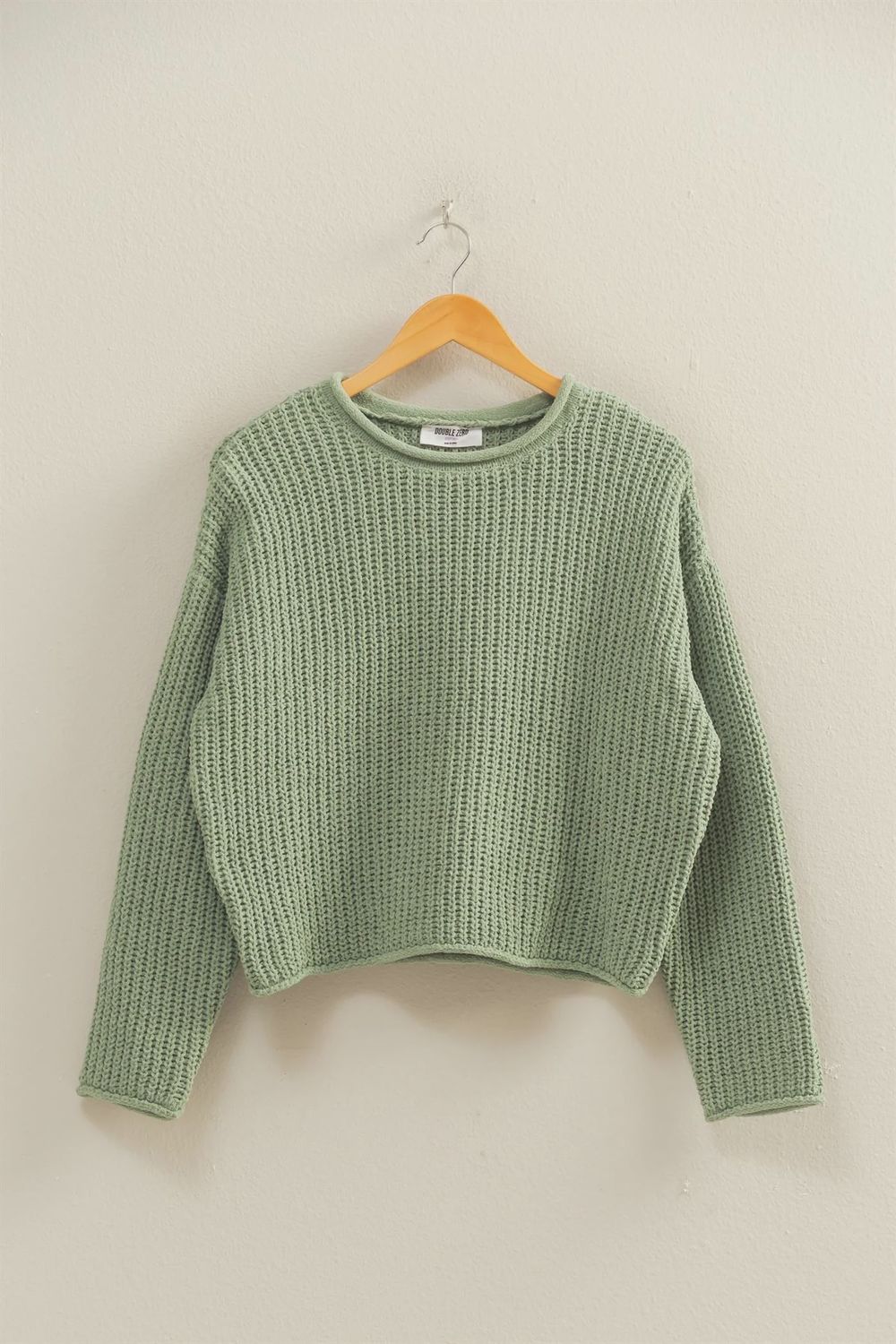 Rolled Edge Sweater, Color: Sage Green, Size: Small