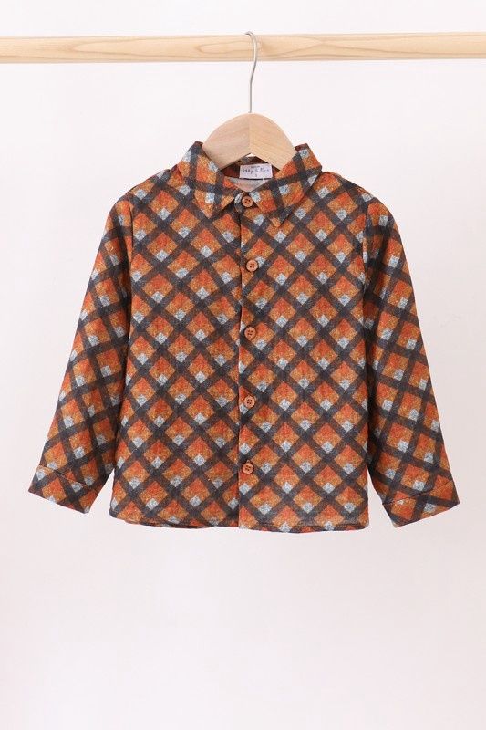 HD Girls Shirts, Pattern: Brown Plaid, Size: 3T