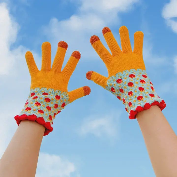 Gloves, Pattern: Mustard/Teal