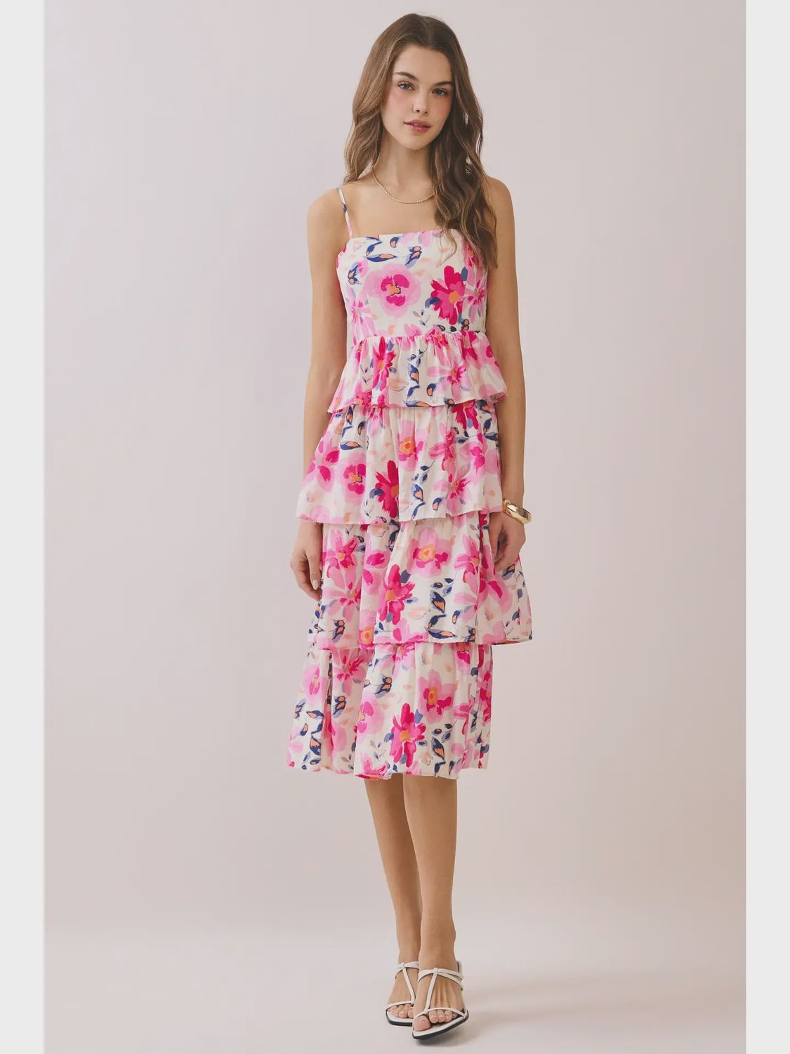 Floral Print Open Back Midi, Color: Multi Pink, Size: Small